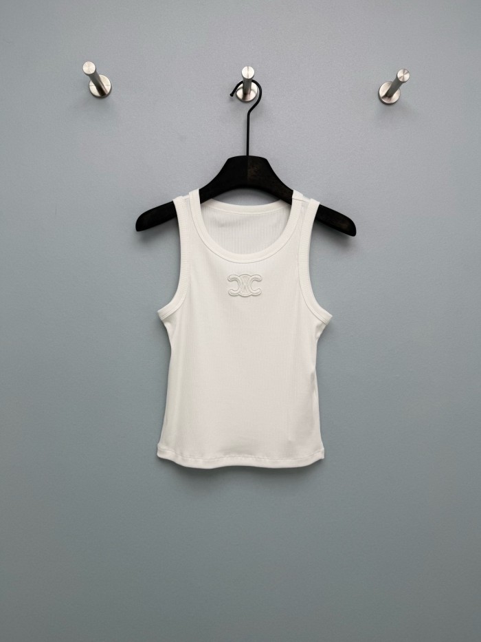 CELINE Triomphe Tank Top In Ribbed Silk Jersey