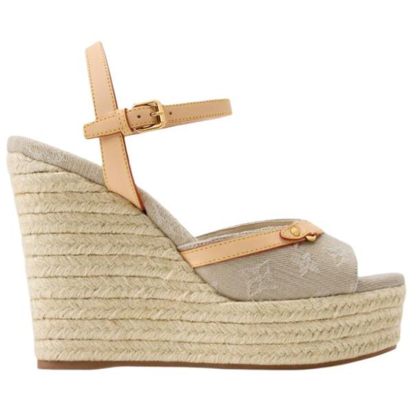 LOUIS VUITTON Helios Leather One Strap Sandals 8.5cm Women's Taupe