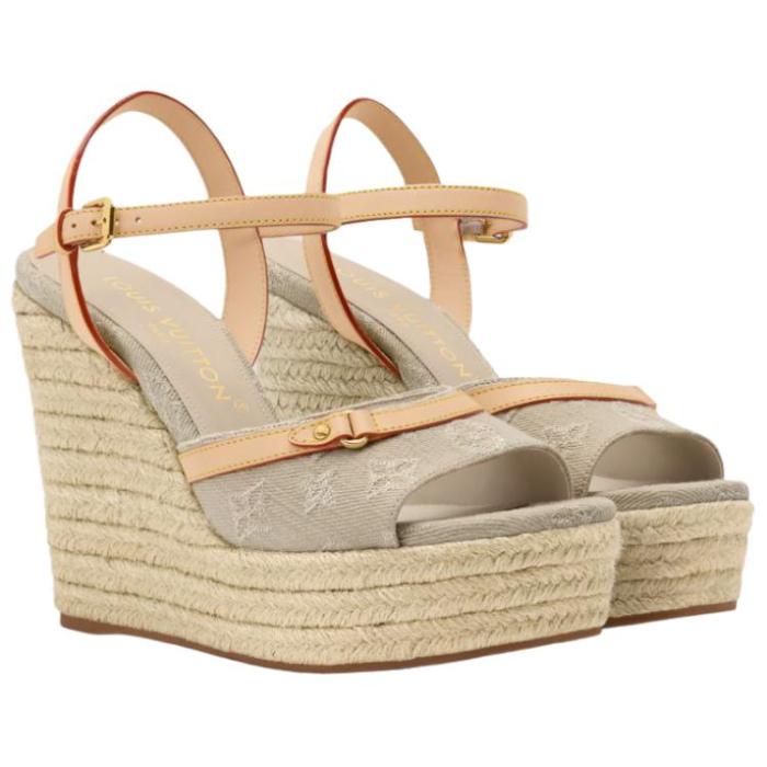 LOUIS VUITTON Helios Leather One Strap Sandals 8.5cm Women's Taupe