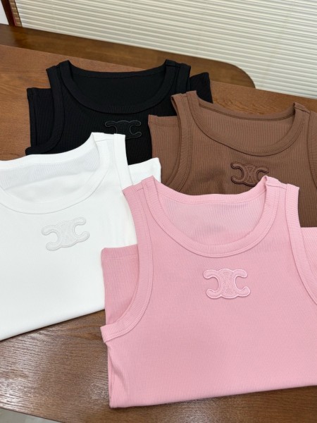 CELINE Triomphe Tank Top In Ribbed Silk Jersey