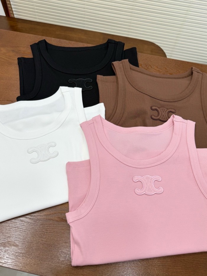 CELINE Triomphe Tank Top In Ribbed Silk Jersey