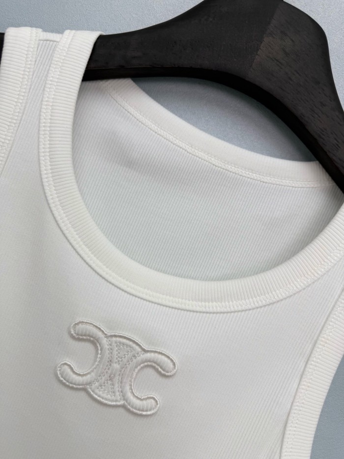 CELINE Triomphe Tank Top In Ribbed Silk Jersey