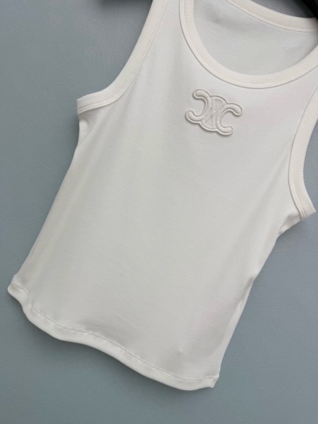 CELINE Triomphe Tank Top In Ribbed Silk Jersey