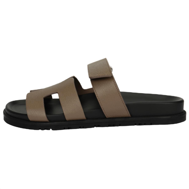 HERMES Chypre Comfortable Round Toe Rubber Sole Slide Slippers Men's Elephant Gray
