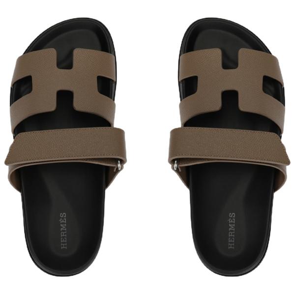 HERMES Chypre Comfortable Round Toe Rubber Sole Slide Slippers Men's Elephant Gray