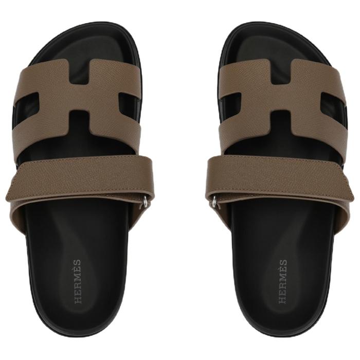 HERMES Chypre Comfortable Round Toe Rubber Sole Slide Slippers Men's Elephant Gray
