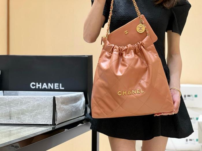 CHANEL Cow Leather Material Gold Metal Bucket Bag, Handbag, Shoulder Bag Medium Women's Dark Beige AS3261-B08037-NM366 size L42cm W8cm H36cm