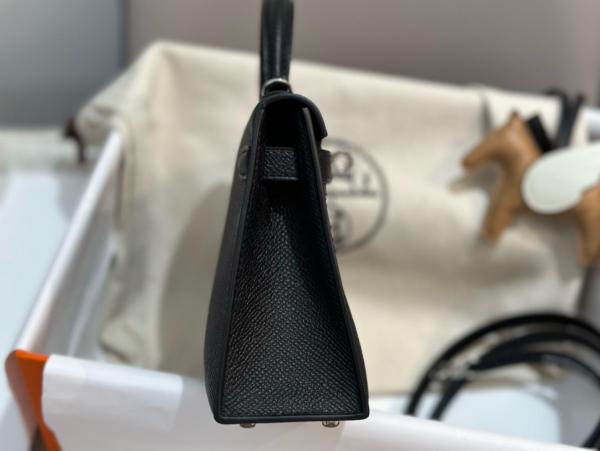 HERMES Mini Kelly 2 Epsom Leather Kelly Bag, Shoulder Bag, Crossbody Bag, Handbag 19 Women's 89 Noir Black H071302CK89 size L19cm W6cm H12cm