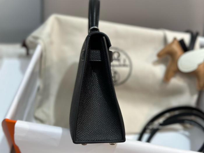 HERMES Mini Kelly 2 Epsom Leather Kelly Bag, Shoulder Bag, Crossbody Bag, Handbag 19 Women's 89 Noir Black H071302CK89 size L19cm W6cm H12cm
