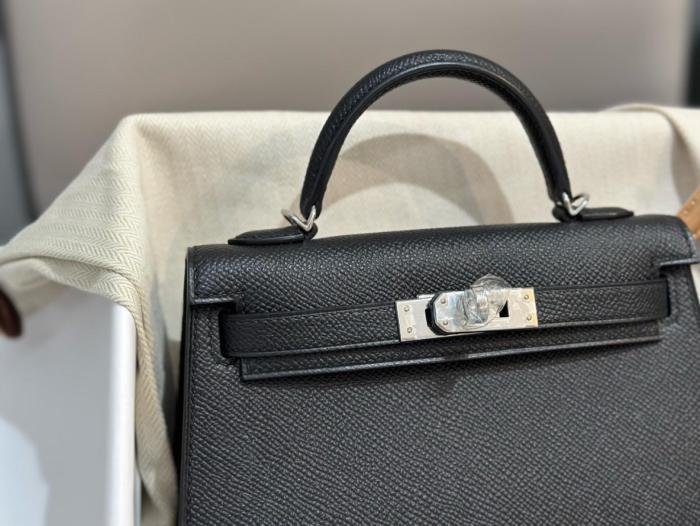 HERMES Mini Kelly 2 Epsom Leather Kelly Bag, Shoulder Bag, Crossbody Bag, Handbag 19 Women's 89 Noir Black H071302CK89 size L19cm W6cm H12cm