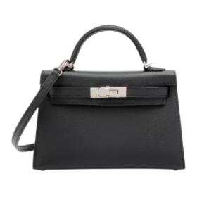 HERMES Mini Kelly 2 Epsom Leather Kelly Bag, Shoulder Bag, Crossbody Bag, Handbag 19 Women's 89 Noir Black H071302CK89 size L19cm W6cm H12cm