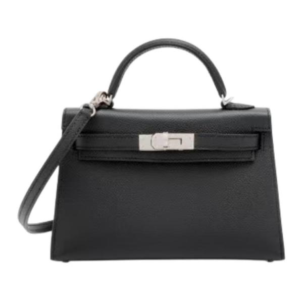 HERMES Mini Kelly 2 Epsom Leather Kelly Bag, Shoulder Bag, Crossbody Bag, Handbag 19 Women's 89 Noir Black H071302CK89 size L19cm W6cm H12cm