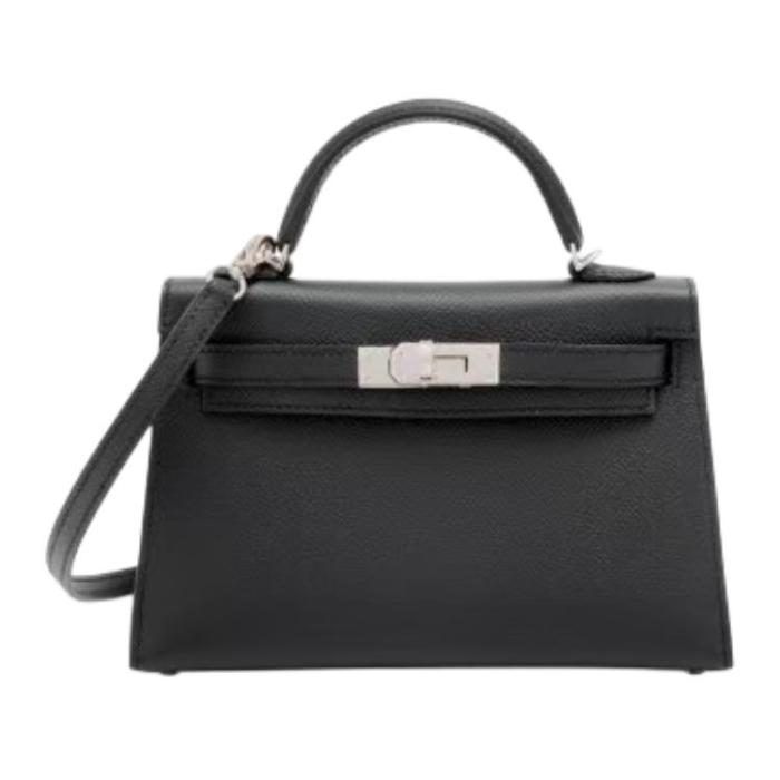 HERMES Mini Kelly 2 Epsom Leather Kelly Bag, Shoulder Bag, Crossbody Bag, Handbag 19 Women's 89 Noir Black H071302CK89 size L19cm W6cm H12cm