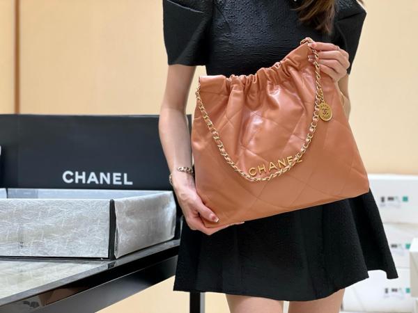CHANEL Cow Leather Material Gold Metal Bucket Bag, Handbag, Shoulder Bag Medium Women's Dark Beige AS3261-B08037-NM366 size L42cm W8cm H36cm