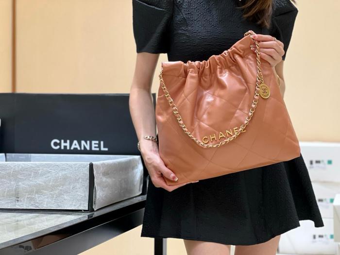 CHANEL Cow Leather Material Gold Metal Bucket Bag, Handbag, Shoulder Bag Medium Women's Dark Beige AS3261-B08037-NM366 size L42cm W8cm H36cm