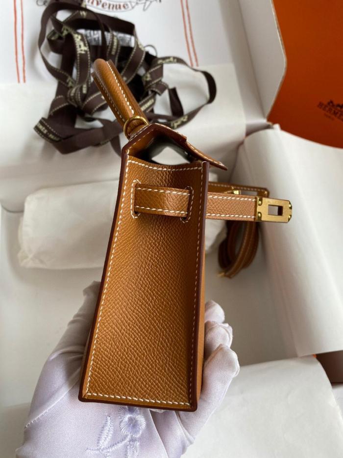 HERMES Mini Kelly 2 Epsom Leather Kelly Bag, Shoulder Bag, Crossbody Bag, Handbag 19 Women's 37 Gold Brown H071302CC37 size L19*cm W6cm H12cm  