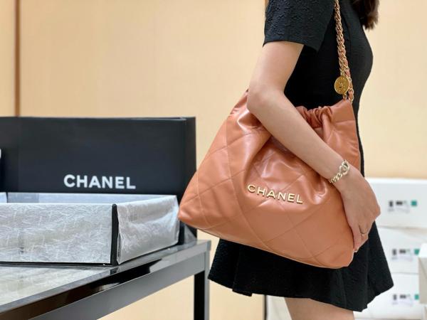 CHANEL Cow Leather Material Gold Metal Bucket Bag, Handbag, Shoulder Bag Medium Women's Dark Beige AS3261-B08037-NM366 size L42cm W8cm H36cm