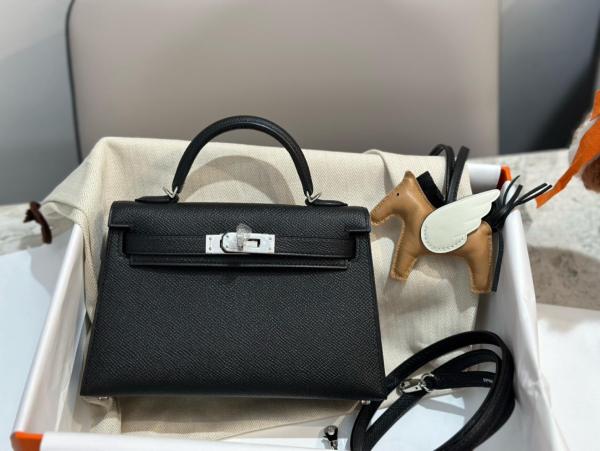 HERMES Mini Kelly 2 Epsom Leather Kelly Bag, Shoulder Bag, Crossbody Bag, Handbag 19 Women's 89 Noir Black H071302CK89 size L19cm W6cm H12cm