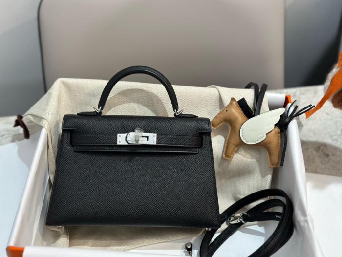 HERMES Mini Kelly 2 Epsom Leather Kelly Bag, Shoulder Bag, Crossbody Bag, Handbag 19 Women's 89 Noir Black H071302CK89 size L19cm W6cm H12cm