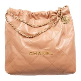 CHANEL Cow Leather Material Gold Metal Bucket Bag, Handbag, Shoulder Bag Medium Women's Dark Beige AS3261-B08037-NM366 size L42cm W8cm H36cm