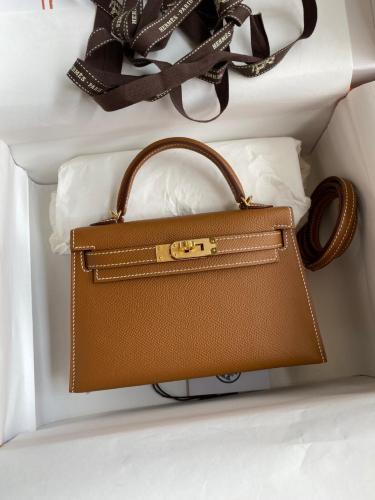 HERMES Mini Kelly 2 Epsom Leather Kelly Bag, Shoulder Bag, Crossbody Bag, Handbag 19 Women's 37 Gold Brown H071302CC37 size L19*cm W6cm H12cm  