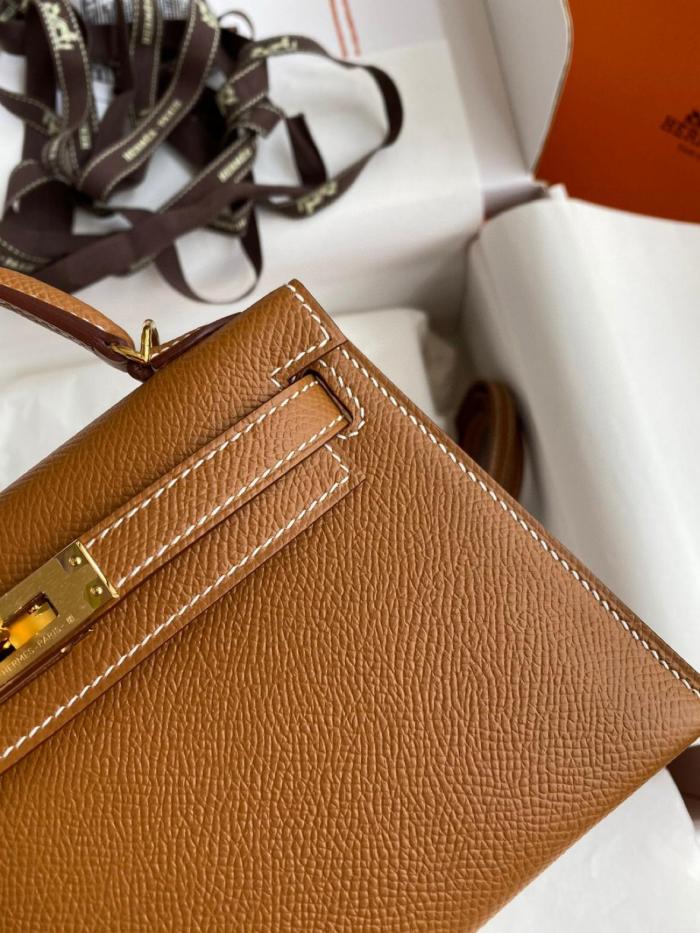 HERMES Mini Kelly 2 Epsom Leather Kelly Bag, Shoulder Bag, Crossbody Bag, Handbag 19 Women's 37 Gold Brown H071302CC37 size L19*cm W6cm H12cm  