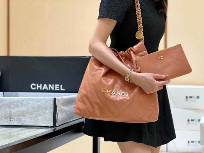 CHANEL Cow Leather Material Gold Metal Bucket Bag, Handbag, Shoulder Bag Medium Women's Dark Beige AS3261-B08037-NM366 size L42cm W8cm H36cm