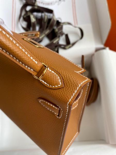 HERMES Mini Kelly 2 Epsom Leather Kelly Bag, Shoulder Bag, Crossbody Bag, Handbag 19 Women's 37 Gold Brown H071302CC37 size L19*cm W6cm H12cm  