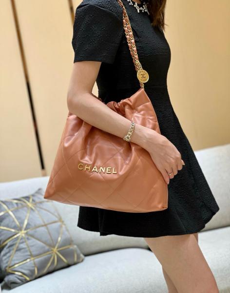 CHANEL Cow Leather Material Gold Metal Bucket Bag, Handbag, Shoulder Bag Medium Women's Dark Beige AS3261-B08037-NM366 size L42cm W8cm H36cm