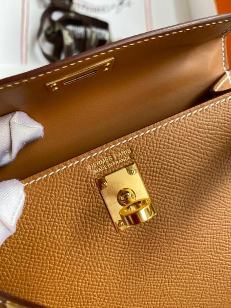 HERMES Mini Kelly 2 Epsom Leather Kelly Bag, Shoulder Bag, Crossbody Bag, Handbag 19 Women's 37 Gold Brown H071302CC37 size L19*cm W6cm H12cm  