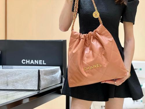 CHANEL Cow Leather Material Gold Metal Bucket Bag, Handbag, Shoulder Bag Medium Women's Dark Beige AS3261-B08037-NM366 size L42cm W8cm H36cm