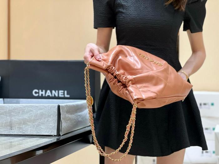 CHANEL Cow Leather Material Gold Metal Bucket Bag, Handbag, Shoulder Bag Medium Women's Dark Beige AS3261-B08037-NM366 size L42cm W8cm H36cm