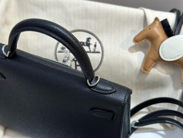 HERMES Mini Kelly 2 Epsom Leather Kelly Bag, Shoulder Bag, Crossbody Bag, Handbag 19 Women's 89 Noir Black H071302CK89 size L19cm W6cm H12cm