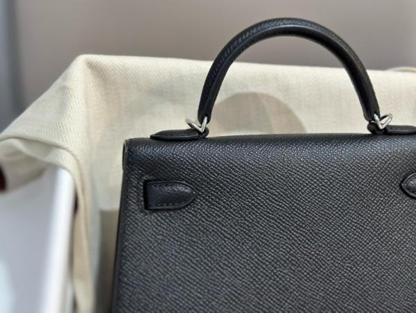 HERMES Mini Kelly 2 Epsom Leather Kelly Bag, Shoulder Bag, Crossbody Bag, Handbag 19 Women's 89 Noir Black H071302CK89 size L19cm W6cm H12cm