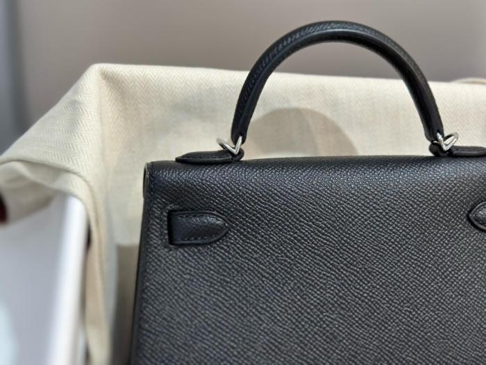 HERMES Mini Kelly 2 Epsom Leather Kelly Bag, Shoulder Bag, Crossbody Bag, Handbag 19 Women's 89 Noir Black H071302CK89 size L19cm W6cm H12cm