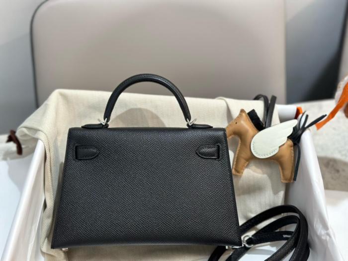 HERMES Mini Kelly 2 Epsom Leather Kelly Bag, Shoulder Bag, Crossbody Bag, Handbag 19 Women's 89 Noir Black H071302CK89 size L19cm W6cm H12cm