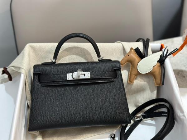 HERMES Mini Kelly 2 Epsom Leather Kelly Bag, Shoulder Bag, Crossbody Bag, Handbag 19 Women's 89 Noir Black H071302CK89 size L19cm W6cm H12cm