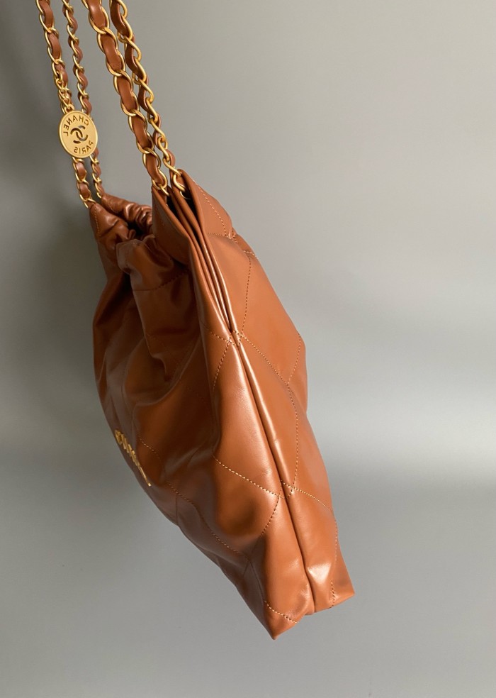 CHANEL Cow Leather Bucket Bag, Handbag, Shoulder Bag Small Women's Orange Brown AS3260-B08037-NO205 size 37*8*34.5cm
