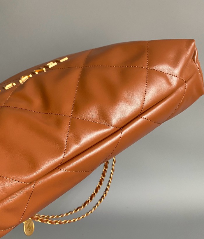 CHANEL Cow Leather Bucket Bag, Handbag, Shoulder Bag Small Women's Orange Brown AS3260-B08037-NO205 size 37*8*34.5cm
