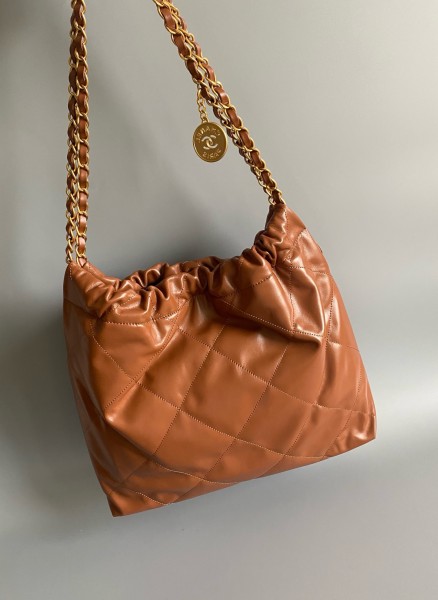 CHANEL Cow Leather Bucket Bag, Handbag, Shoulder Bag Small Women's Orange Brown AS3260-B08037-NO205 size 37*8*34.5cm