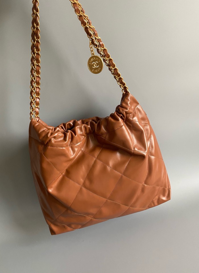 CHANEL Cow Leather Bucket Bag, Handbag, Shoulder Bag Small Women's Orange Brown AS3260-B08037-NO205 size 37*8*34.5cm