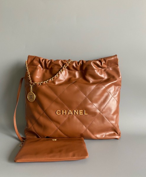 CHANEL Cow Leather Bucket Bag, Handbag, Shoulder Bag Small Women's Orange Brown AS3260-B08037-NO205 size 37*8*34.5cm
