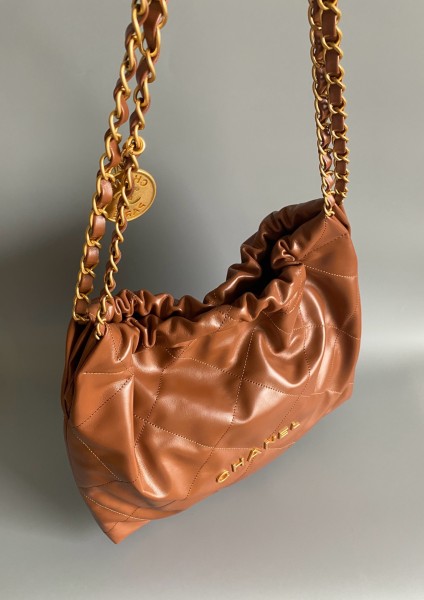 CHANEL Cow Leather Bucket Bag, Handbag, Shoulder Bag Small Women's Orange Brown AS3260-B08037-NO205 size 37*8*34.5cm