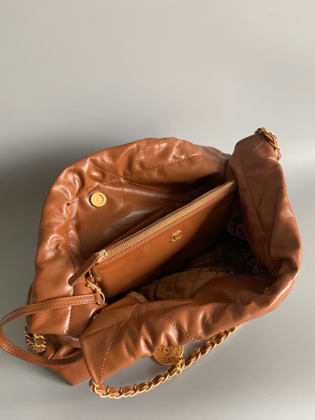 CHANEL Cow Leather Bucket Bag, Handbag, Shoulder Bag Small Women's Orange Brown AS3260-B08037-NO205 size 37*8*34.5cm