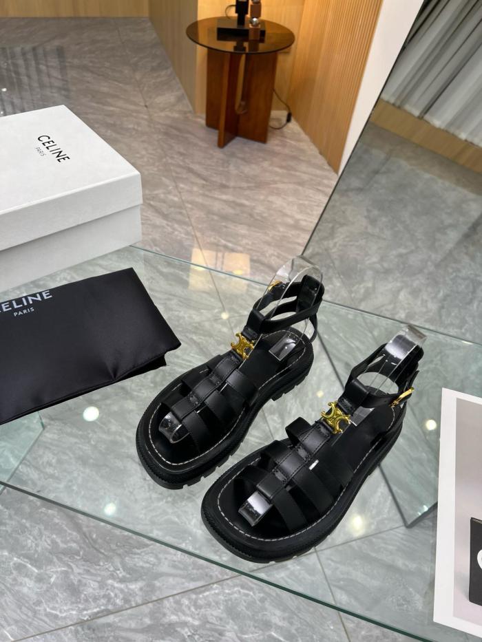 CELINE Leather Roman Sandals 4cm Women's Black
