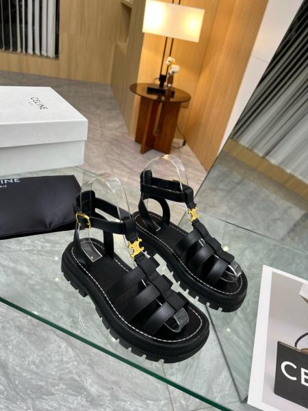 CELINE Leather Roman Sandals 4cm Women's Black