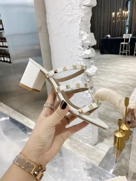 Valentino Rockstud Block Heel High Heels 6CM Women's White