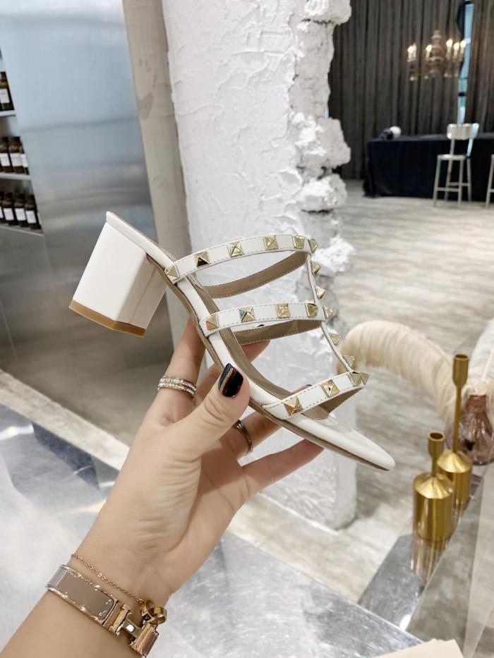 Valentino Rockstud Block Heel High Heels 6CM Women's White