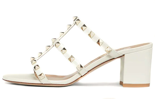 Valentino Rockstud Block Heel High Heels 6CM Women's White