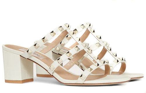 Valentino Rockstud Block Heel High Heels 6CM Women's White